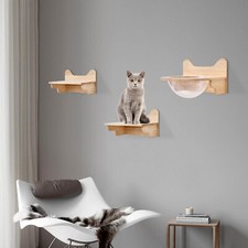 Wall-Mounted Cat Climber Set of 3 Cat Wall Shelves Hanging Wood Jumping Platform