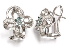 0.4 ctw Natural Blue & White Diamond Solid 14k White Gold Flower Ribbon Earrings