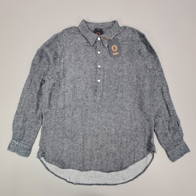 Human Scales Mens Shirt Navy Blue Medium Sten Stripe Long Sleeve Cotton