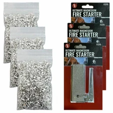 (3) MAGNESIUM FIRE STARTERS BLOCK EMERGENCY FLINT SURVIVAL & Magnesium Shavings