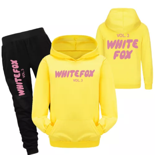 Kids Casual Hoodie Trousers Tracksuit Set White Print Fox Jumper Top+Pants Suits - Picture 15 of 37