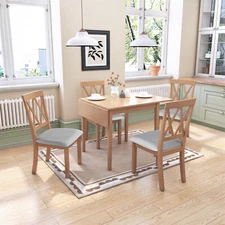 5 Piece Dining Table Set Extendable Dining Table with 4 Upholstered Chairs