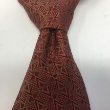 Ike Behar Mens Silk Necktie Made in USA Brick Red Geometric