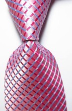 New Classic Checks Pink Blue White JACQUARD WOVEN 100 Men's Tie Necktie