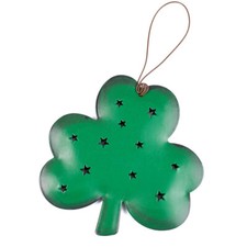Package of 6 Rustic Tin Punched 3-1/4" Shamrock Ornaments