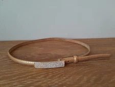 WCM New York Genuine Leather Gold Tone Belt w/ Rhinestone Buckle Sz L 32"-36"