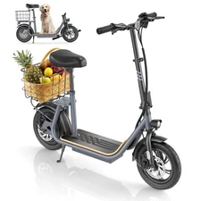 Adults Electric Scooter with Seat & Basket Peak 1200W Commuter E Scooter Gray