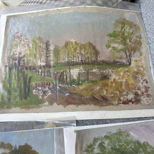 Vintage Painting Acrylic Lot of 5 Landscape Trees Meadow Forest Unsigned - Picture 2 of 9