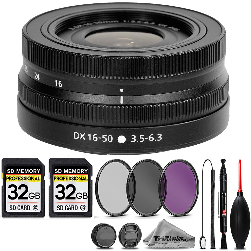Nikon Z DX 16-50mm VR Lens +3PC FILTER + 64GB STORAGE BUNDLE KIT