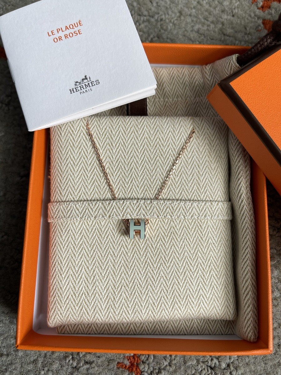 New HERMES Mini Pop H Pendant Necklace Peppermint Green Rose Gold
