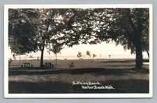 Bathing Beach & Park HARBOR BEACH Michigan RPPC Vintage Photo Postcard ~1940s