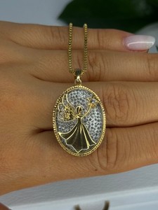 Authentic 925 Sterling Silver Gold Plated Angel Cz Necklace Length 19.5 Inch