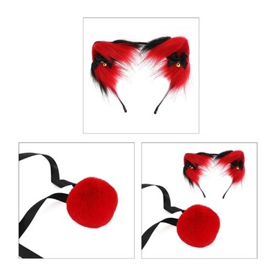 Foxes Wolf Cat Animal Cosplay Costume Ears Tail Set Cat Ears Headband with Tail