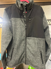 Fossa Men  s L Gray/Black Solid Fleece Jacket Full Zip Pockets Stand-Up
