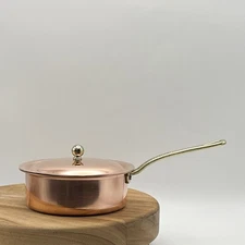 Cu Artigiana 5 1/4" Copper Pan | Saucepan Brass Handle + Lid Hand Made in Italy