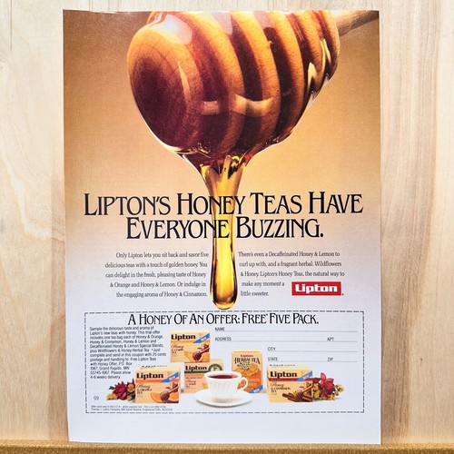 1991 Lipton Teas Honey Tea Vintage Print Ad Mail In Free Offer Advert