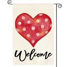 Valentines Day Love Heart Garden Flag 12x18 Inch Outside Double Sided, Welcome
