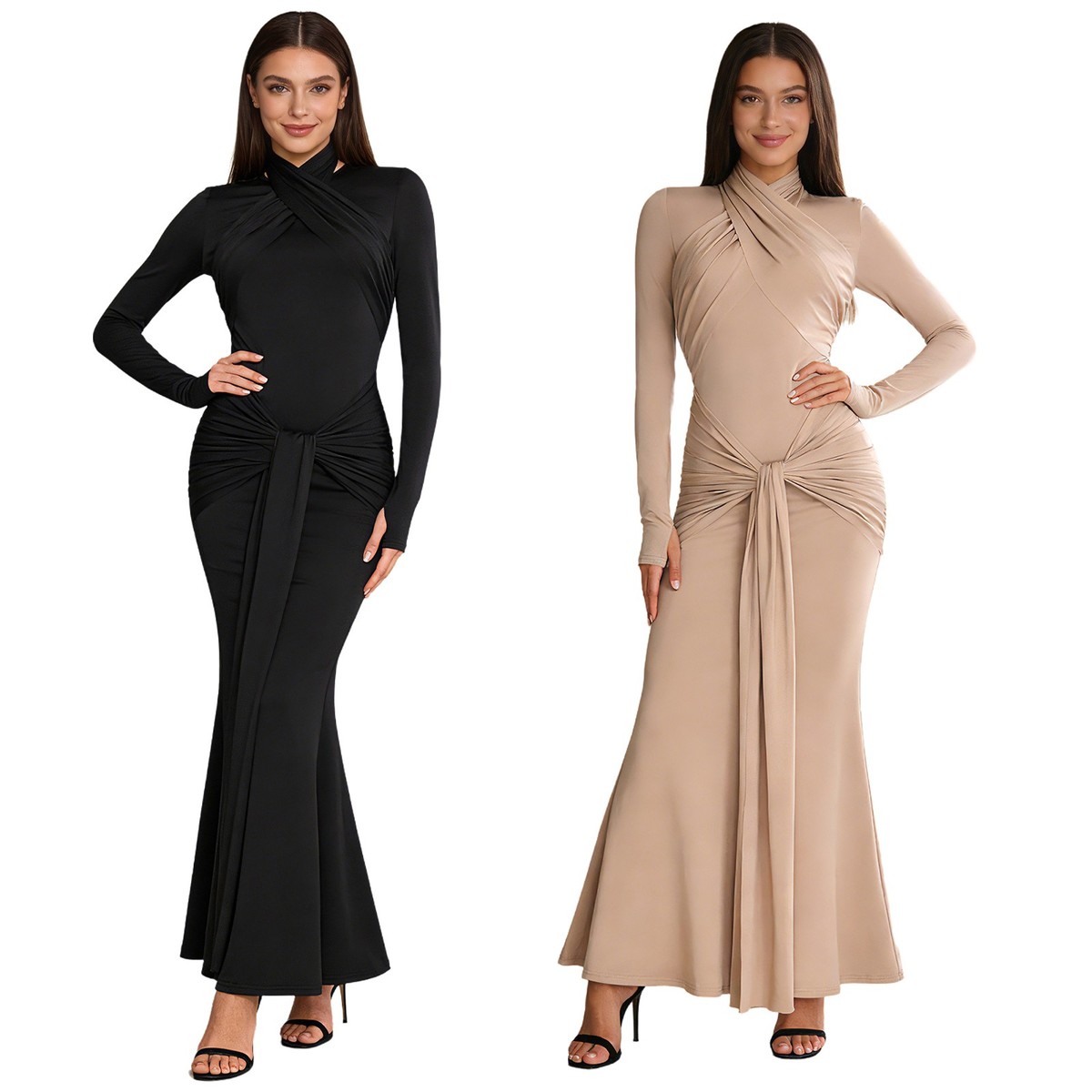 long sleeve ruched party dress Zanna Modern Long Sleeves Ruched Long Velvet Mother Of The Bride Dresses