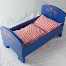 Puppenbett Himmelbett Handarbeit 1950 1960 Holz Landhaus Retro Vintage + Zubehör