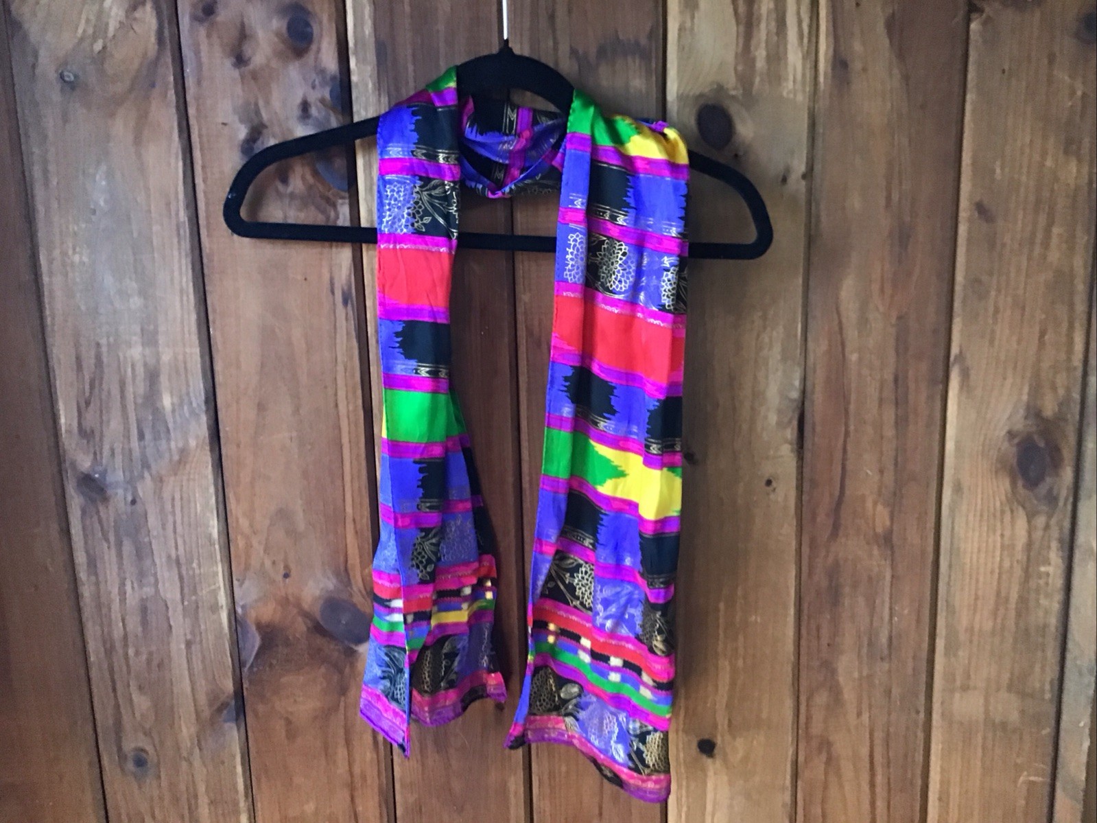 Jewel Tone Multicolor Rectangle Scarf Silky Stripes Floral Head Wrap Neckerchief