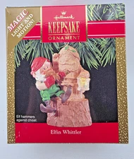 Hallmark Elfin Whittler Magic Light and Motion Ornament 1990