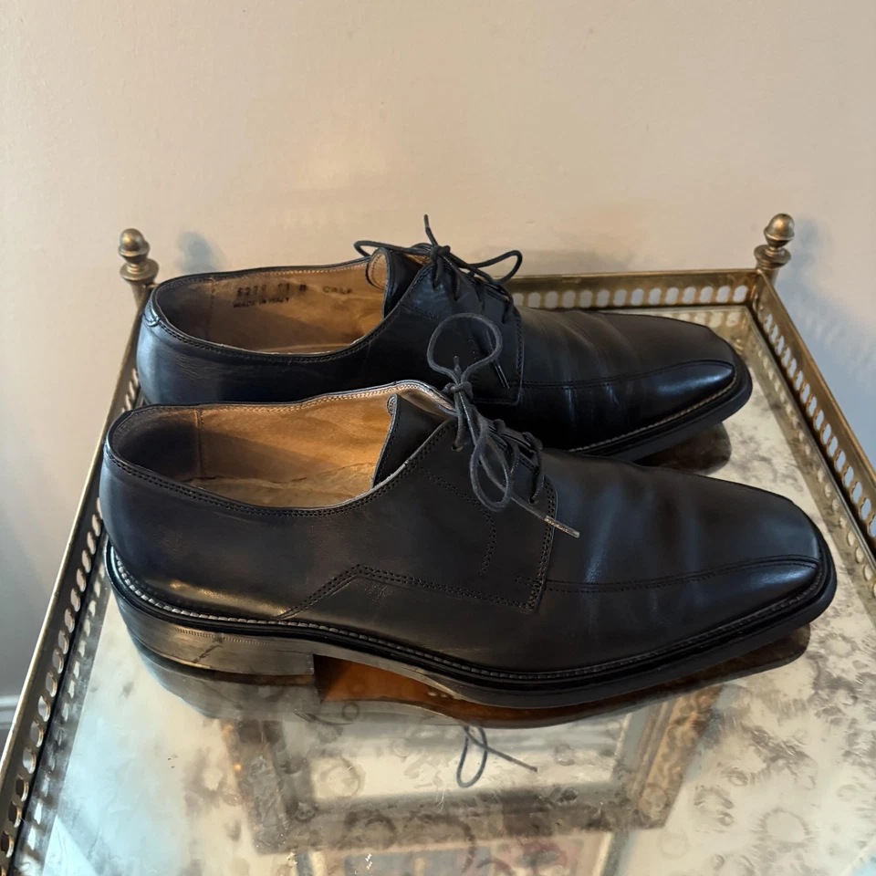 Bachrach Shoes Mens Size 11 Made in Italy Leather Derby Apron Toe Black Dress - Image 4 of 4