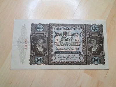 2 Millionen Reichsmark Reichsbanknote Berlin German Empire Hyperinflation 1923