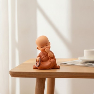 Mönchsfigur Kompakt Kleine Mönchsstatue Lächelnd für Teeecke, Buddhisten
