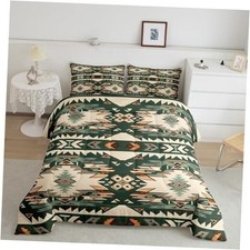 Green Southwestern Bedding Set Geometric Comforter Set Tribal Queen Multi 431