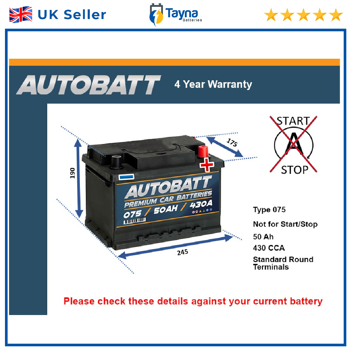 Battery fits MG MG TF MGF MG5 MG ZR MG ZT MG ZS MG6 MGR MAESTRO 075 New