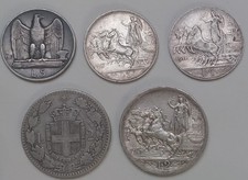 Lot of 5 Silver Coins Kingdom 1-2-5 Lire 1883-1927