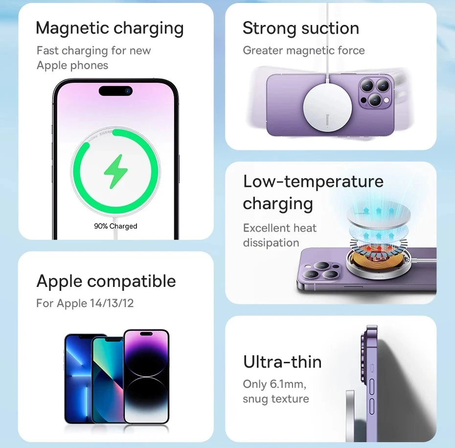 BASEUS 15W Magnetic Wireless Charger Fast Charging For iPhone17 Samsung Google Foto 2 de 4