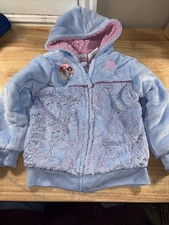 Disney Kids Princess Plush Lined Hoodie Soft Blue Pink Zip Embroidered Foiled
