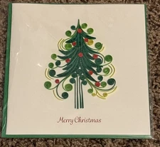 Quilling Card Quilled Tree Merry Christmas Holiday Greeting Blank Card