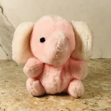 VINTAGE RUSS BERRIE MINI PINK BABY ELEPHANT STUFFED ANIMAL PLUSH MADE IN KOREA