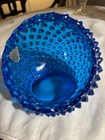 A Vintage Fenton Cobalt Blue Hobnail Glass Orb Ashtray 5”
