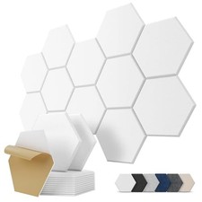 Hexagon Wall Panels Self-Adhesive, 12 Pack Sound Absorbing Tiles Acoustic White