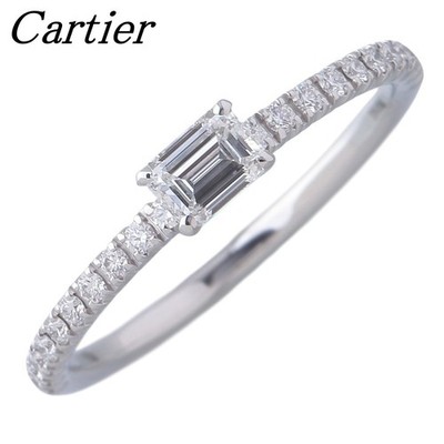 Cartier Etancel ring diamond emerald cut Au750WG B4225700 Size 47 1.5mm with Box