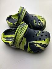 Crocs Kids C7 Navy Neon Yellow Marbled Classic Clogs Slip On Shoes