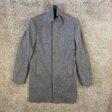 Zara Man Grey Houndstooth Overcoat Medium M Wool Blend Car Coat Hidden Button