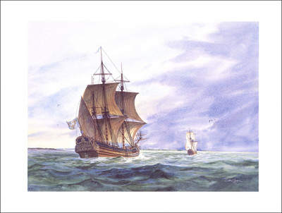 2000 Vintage Print Aigle Sail Ship June 1706 Mobile Bay Alabama Watercolor Image