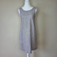 Tahari Womens Brown White Striped Linen Blend Sleeveless Mini Shift Dress XS