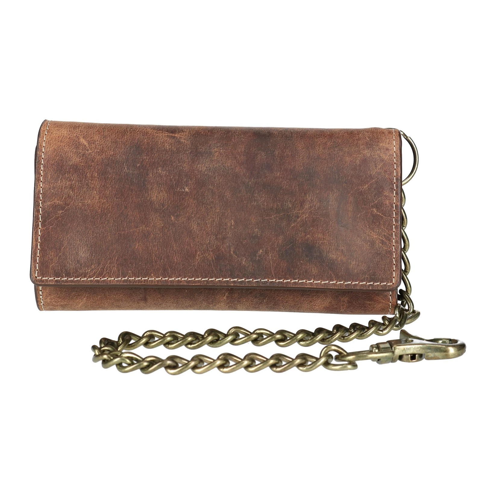 CTM Men's Crazy Horse Leather RFID Long Trifold Chain Wallet