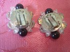 Vintage Beaded Cluster Clip Earrings with Black and Crystal Beads KJ — photo 3
