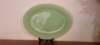 Vintage Fire King Jadeit gerippt 12'' ovale Platte Jane Ray Glas.
