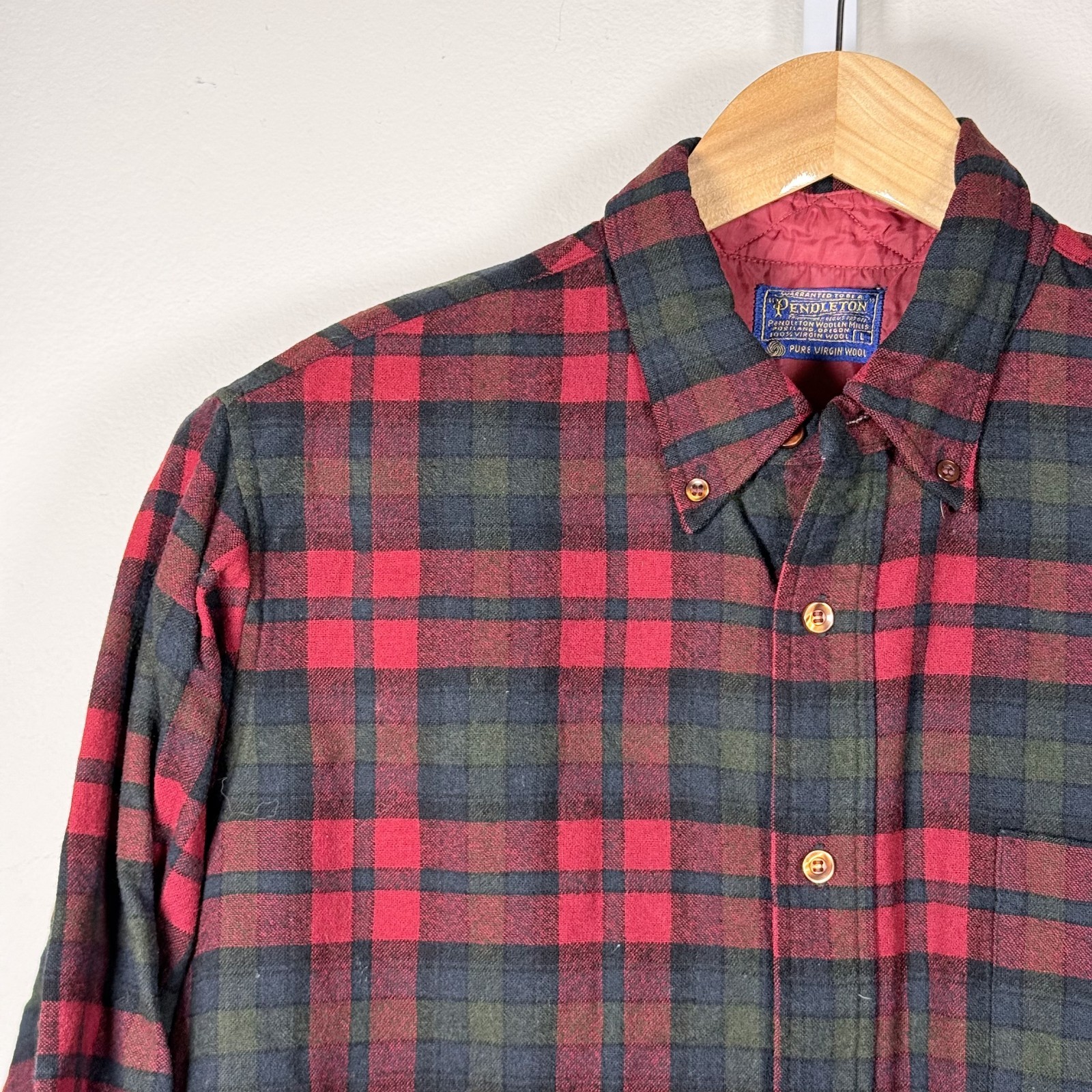 VTG Pendleton Button-Down Shirt Red Green Plaid P… - image 2