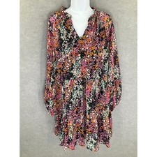 Vince Camuto Dress Sz L Black Chiffon Floral Long Sleeve Tiered Flowy Boho