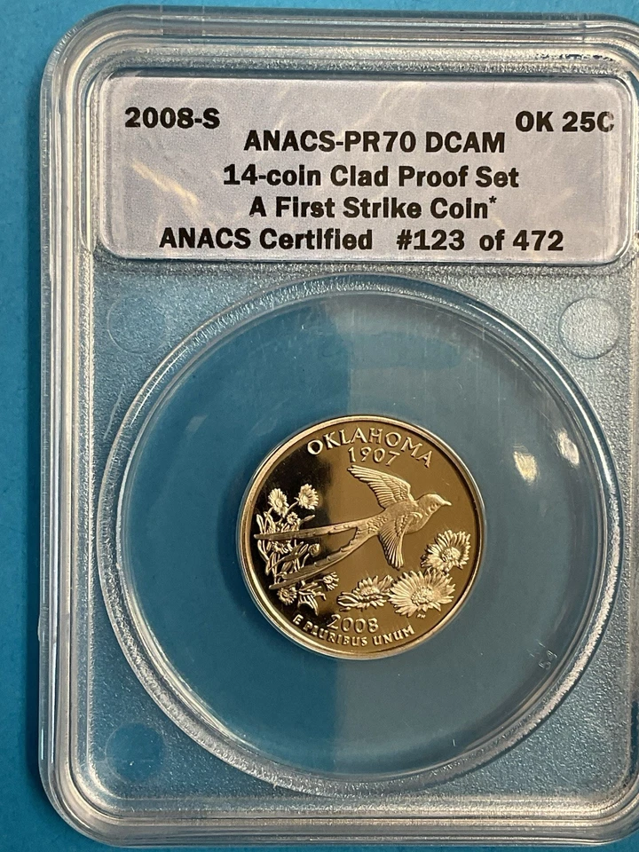 3-Coins 25c/25c/25c 2008S State Quarters ANACS PR70DCAM OK/NM/AZ - Image 2 of 4
