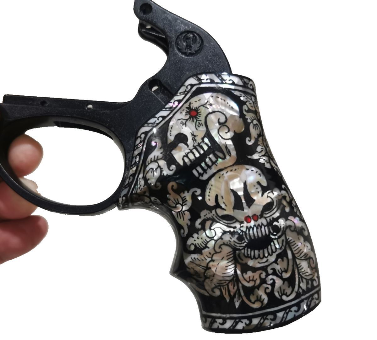 RYESVILLE グレートスモーキー BAA Costume Mfg MOTHER OF PEARL GRIPS FOR RUGER LCR MODEL BLACK SKULL VITOONMAKERS