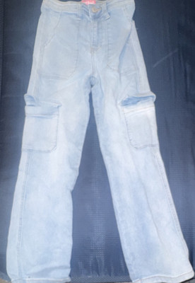 Gogo Star Girls Size 10 Cargo Jeans Light Blue Denim 75% Cotton Cargo Pockets
